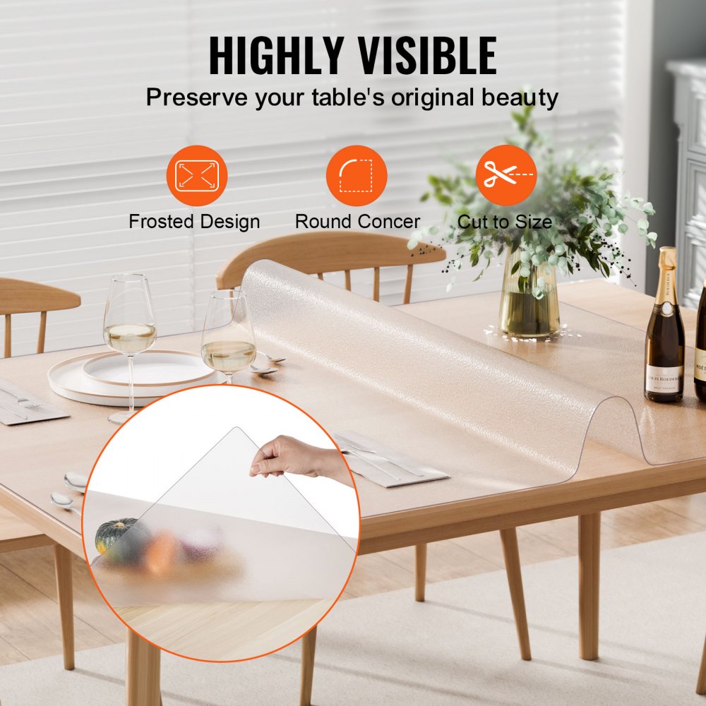VEVOR Plastic Table Cover, 24 x 48 Inch 1.5 mm Thick Frosted Table Protector, Rectangle PVC Desk Mat, Waterproof & Easy Cleaning Desk Pad Tablecloth, for Office Dresser Dining Room Table Night Stand