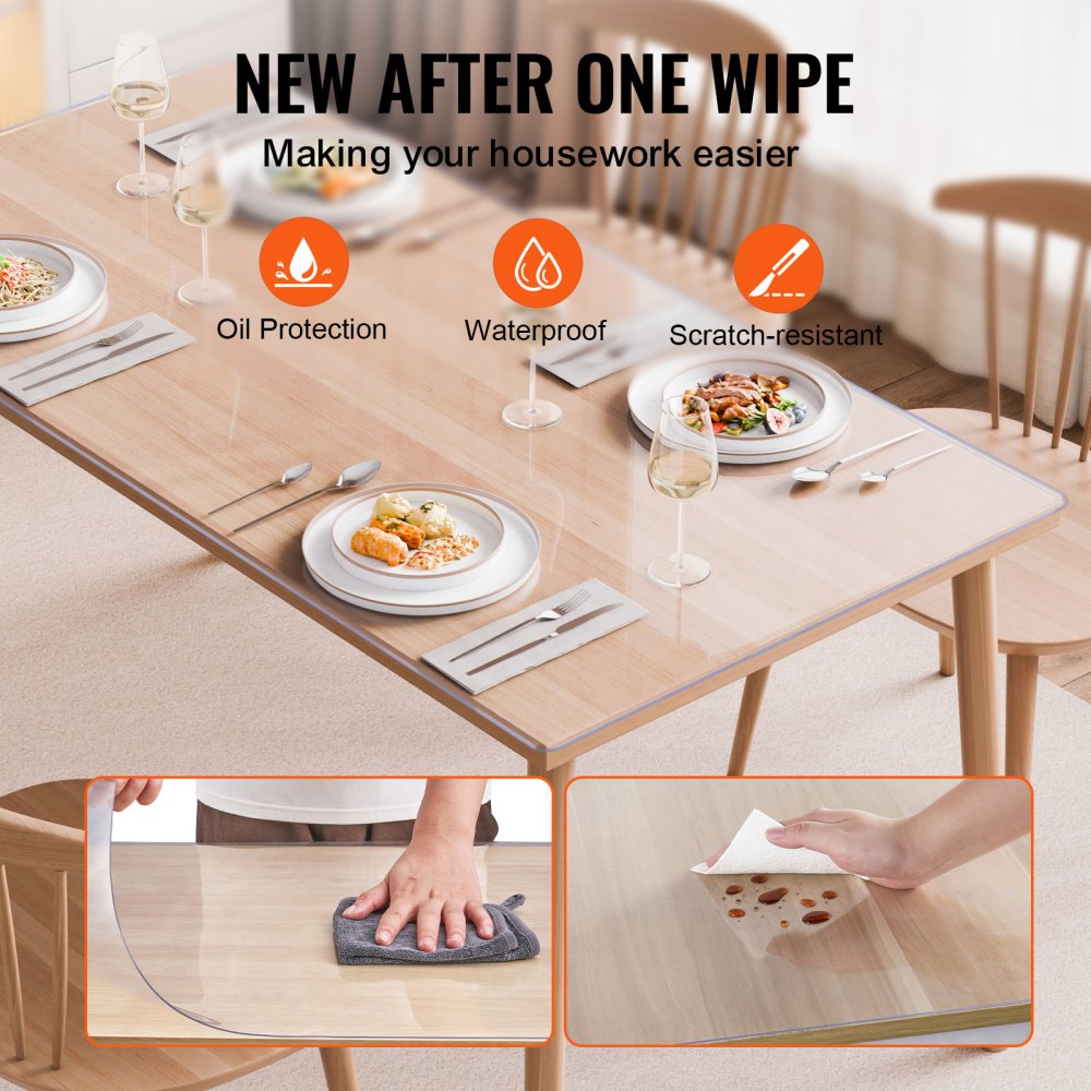 VEVOR Plastic Table Cover, 24 x 48 Inch 2.0 mm Thick Clear Table Protector, Rectangle PVC Desk Mat, Waterproof & Easy Cleaning Desk Pad Tablecloth, for Office Dresser Dining Room Table Night Stand