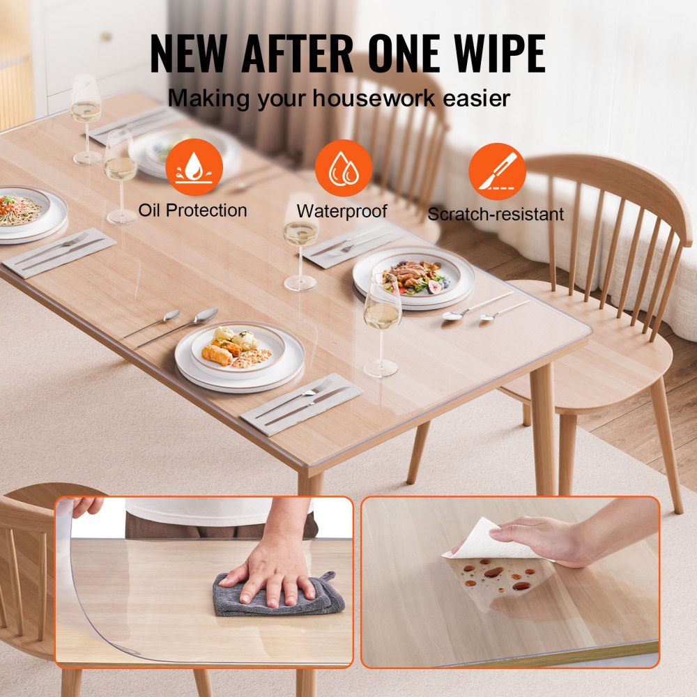 VEVOR Plastic Table Cover, 36 x 54 Inch 1.5 mm Thick Clear Table Protector, Rectangle PVC Desk Mat, Waterproof & Easy Cleaning Desk Pad Tablecloth, for Office Dresser Dining Room Table Night Stand