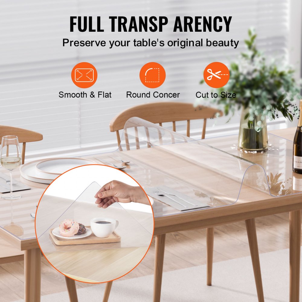 VEVOR Plastic Table Cover, 36 x 54 Inch 1.5 mm Thick Clear Table Protector, Rectangle PVC Desk Mat, Waterproof & Easy Cleaning Desk Pad Tablecloth, for Office Dresser Dining Room Table Night Stand