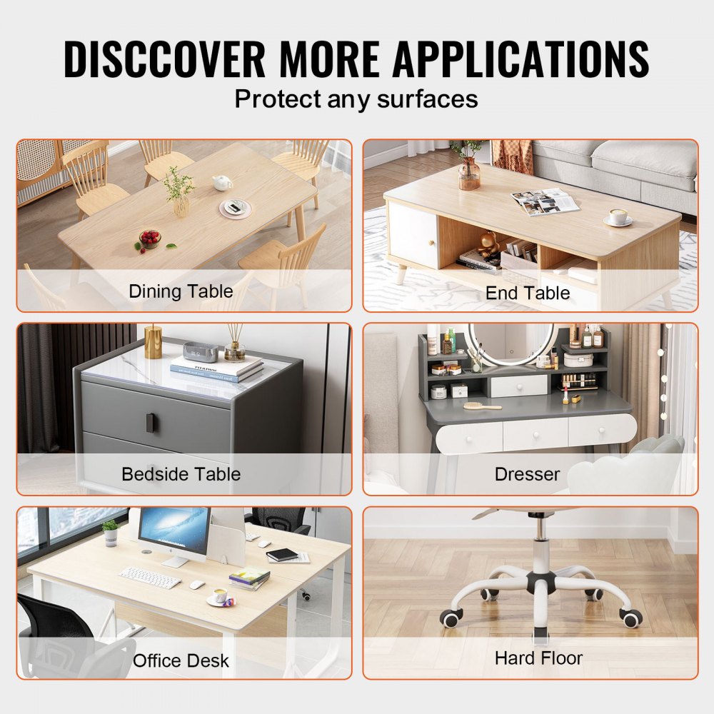 VEVOR Plastic Table Cover, 36 x 54 Inch 1.5 mm Thick Clear Table Protector, Rectangle PVC Desk Mat, Waterproof & Easy Cleaning Desk Pad Tablecloth, for Office Dresser Dining Room Table Night Stand