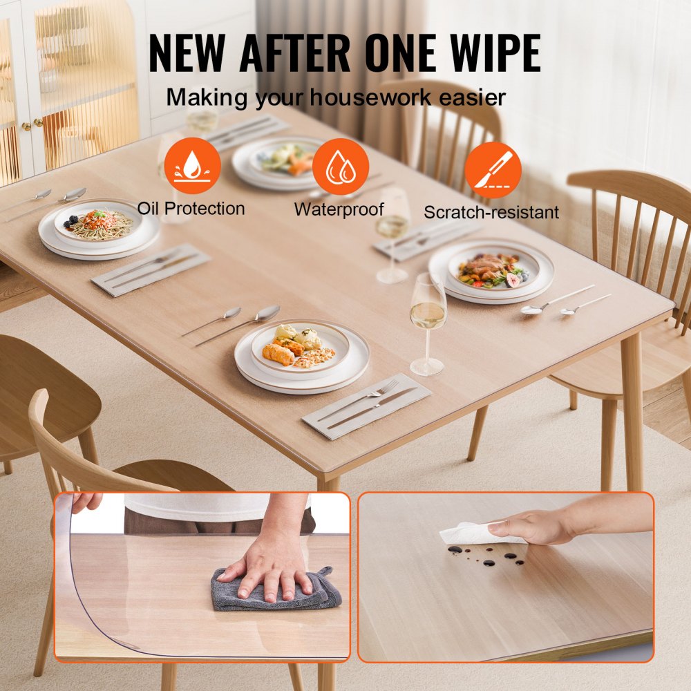 VEVOR Plastic Table Cover, 42 x 60 Inch 1.5 mm Thick Frosted Table Protector, Rectangle PVC Desk Mat, Waterproof & Easy Cleaning Desk Pad Tablecloth, for Office Dresser Dining Room Table Night Stand