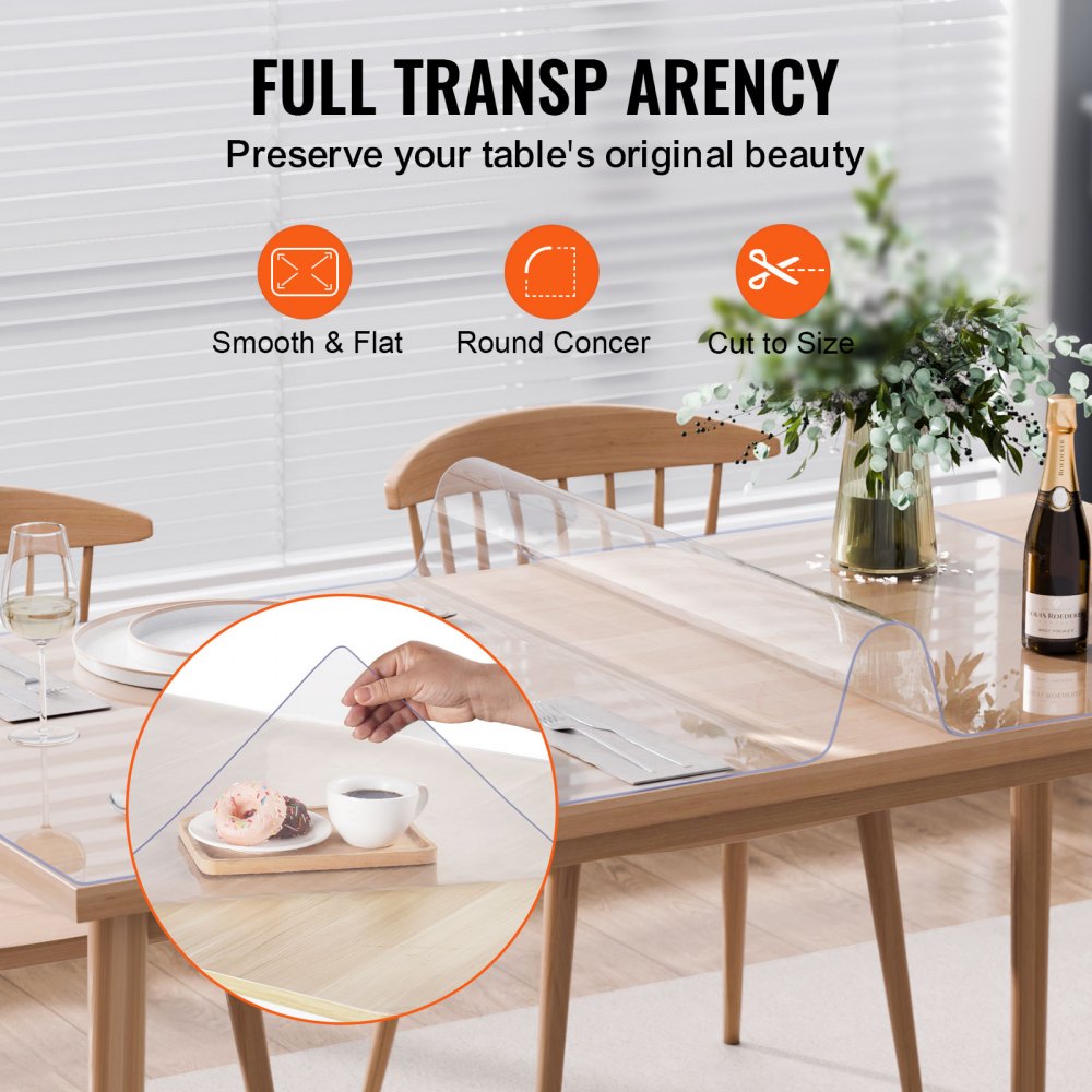 VEVOR Plastic Table Cover, 42 x 72 Inch 2.0 mm Thick Clear Table Protector, Rectangle PVC Desk Mat, Waterproof & Easy Cleaning Desk Pad Tablecloth, for Office Dresser Dining Room Table Night Stand
