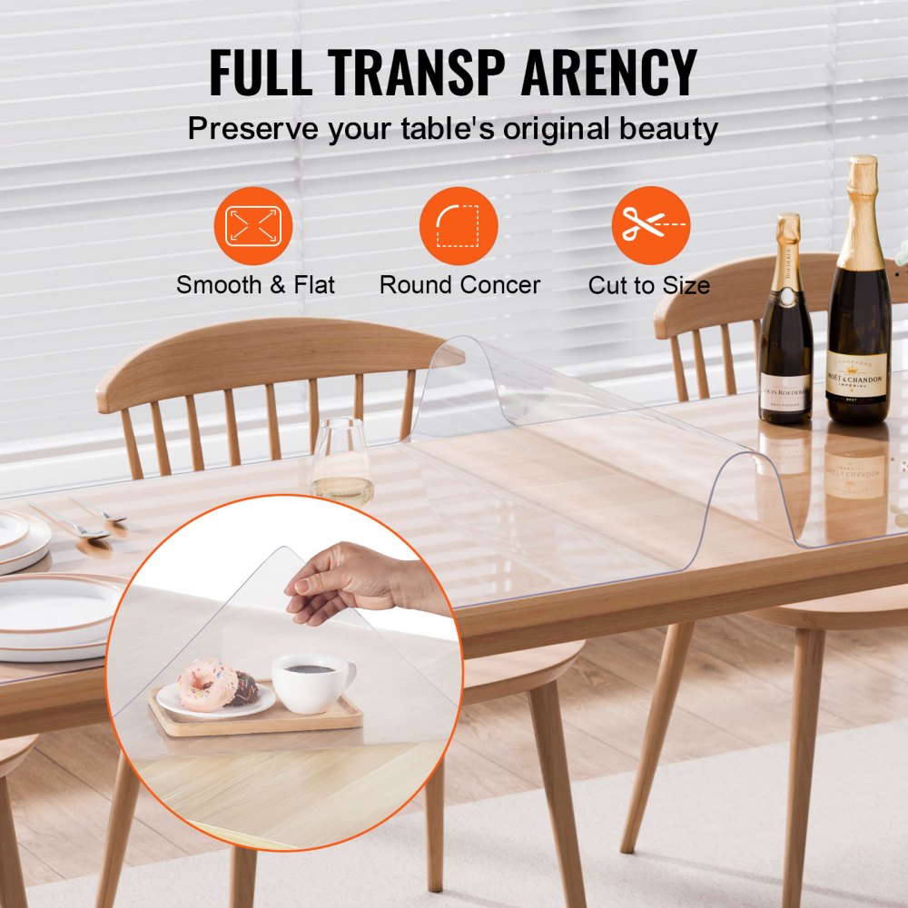 VEVOR Plastic Table Cover, 42 x 96 Inch 1.5 mm Thick Clear Table Protector, Rectangle PVC Desk Mat, Waterproof & Easy Cleaning Desk Pad Tablecloth, for Office Dresser Dining Room Table Night Stand