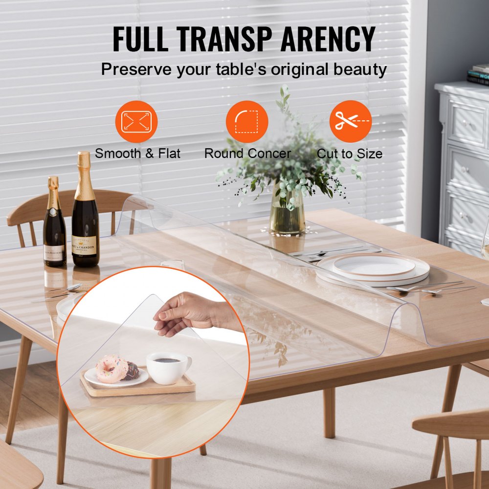 VEVOR Plastic Table Cover, 48 x 48 Inch 1.5 mm Thick Clear Table Protector, Square PVC Desk Mat, Waterproof & Easy Cleaning Desk Pad Tablecloth, for Office Dresser Dining Room Table Night Stand