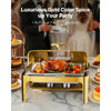VEVOR Roll Top Chafing Dish Buffet Complete Set, 9Qt Stainless Steel Chafer with Full Size Pan, Rectangle Catering Warmer Server with Visible Lid Water Pan Folding Stand Fuel Holder Meal Clip, Gold