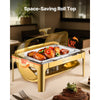 VEVOR Roll Top Chafing Dish Buffet Complete Set, 9Qt Stainless Steel Chafer with Full Size Pan, Rectangle Catering Warmer Server with Visible Lid Water Pan Folding Stand Fuel Holder Meal Clip, Gold
