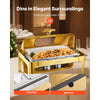 VEVOR Roll Top Chafing Dish Buffet Complete Set, 9Qt Stainless Steel Chafer with Full Size Pan, Rectangle Catering Warmer Server with Visible Lid Water Pan Folding Stand Fuel Holder Meal Clip, Gold