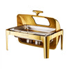 VEVOR Roll Top Chafing Dish Buffet Complete Set, 9Qt Stainless Steel Chafer with Full Size Pan, Rectangle Catering Warmer Server with Visible Lid Water Pan Folding Stand Fuel Holder Meal Clip, Gold