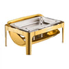 VEVOR Roll Top Chafing Dish Buffet Complete Set, 9Qt Stainless Steel Chafer with Full Size Pan, Rectangle Catering Warmer Server with Visible Lid Water Pan Folding Stand Fuel Holder Meal Clip, Gold