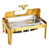 VEVOR Roll Top Chafing Dish Buffet Complete Set, 9Qt Stainless Steel Chafer with Full Size Pan, Rectangle Catering Warmer Server with Visible Lid Water Pan Folding Stand Fuel Holder Meal Clip, Gold