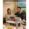 VEVOR Roll Top Chafing Dish Buffet Complete Set, 9Qt Stainless Steel Chafer with Full Size Pan, Rectangle Catering Warmer Server with Lid Water Pan Folding Stand Fuel Holder Meal Clip, Silver