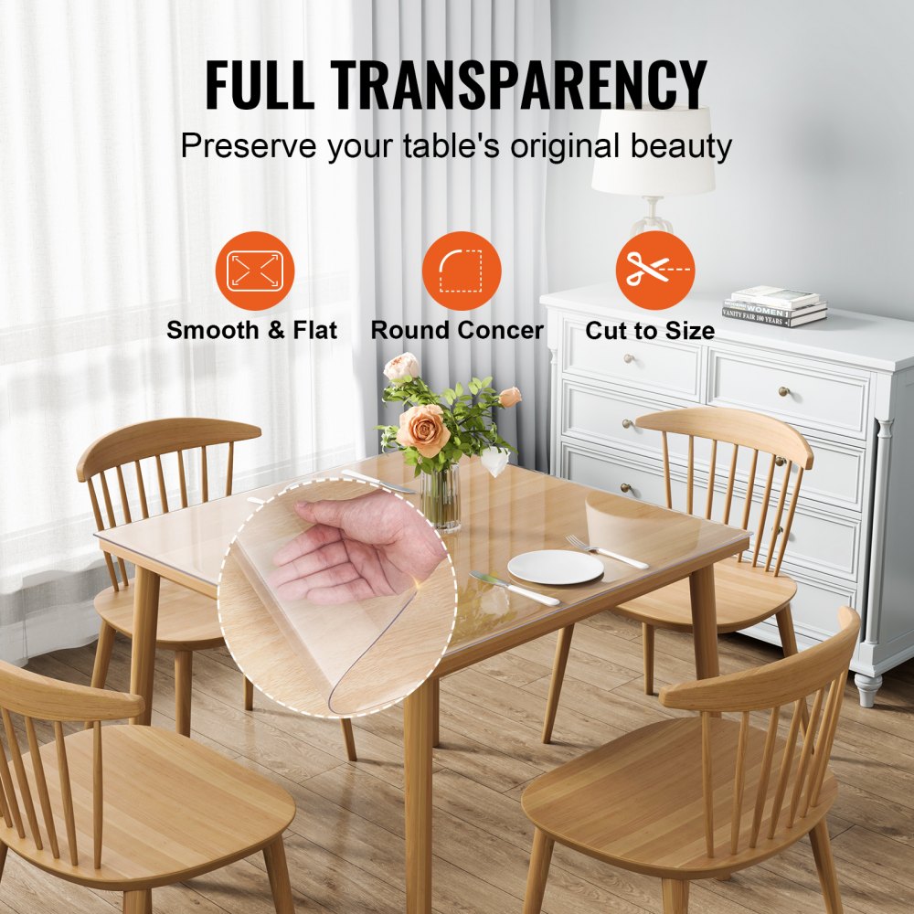 VEVOR Clear Table Cover Protector, 12" x 12"/305 x 305 mm Table Cover, 1.5 mm Thick PVC Plastic Tablecloth, Waterproof Desktop Protector for Writing Desk, Coffee Table, Dining Room Table