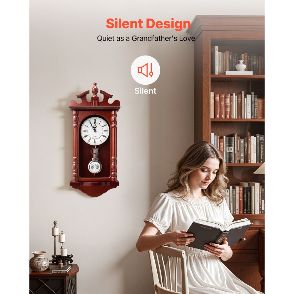 VEVOR Grandfather Clock, 23.2 in Classic Vintage Pendulum Clock, Pine Wood & MDF Wall Clocks with Quartz Movement and Quiet Design, for Living Room, Bedroom, Home Decor & Gift (Cherry Tone Finish)