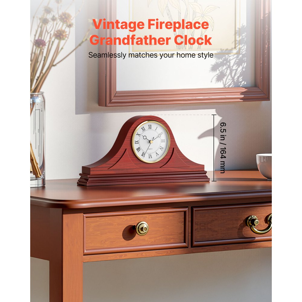 VEVOR Grandfather Clock, 6.4 in Classic Vintage Grandfather Clock, MDF Mantel Clocks with Built-In Quartz Movement and Quiet Design, for Living Room, Bedroom, Home Decor & Gift (Cherry Tone Finish)