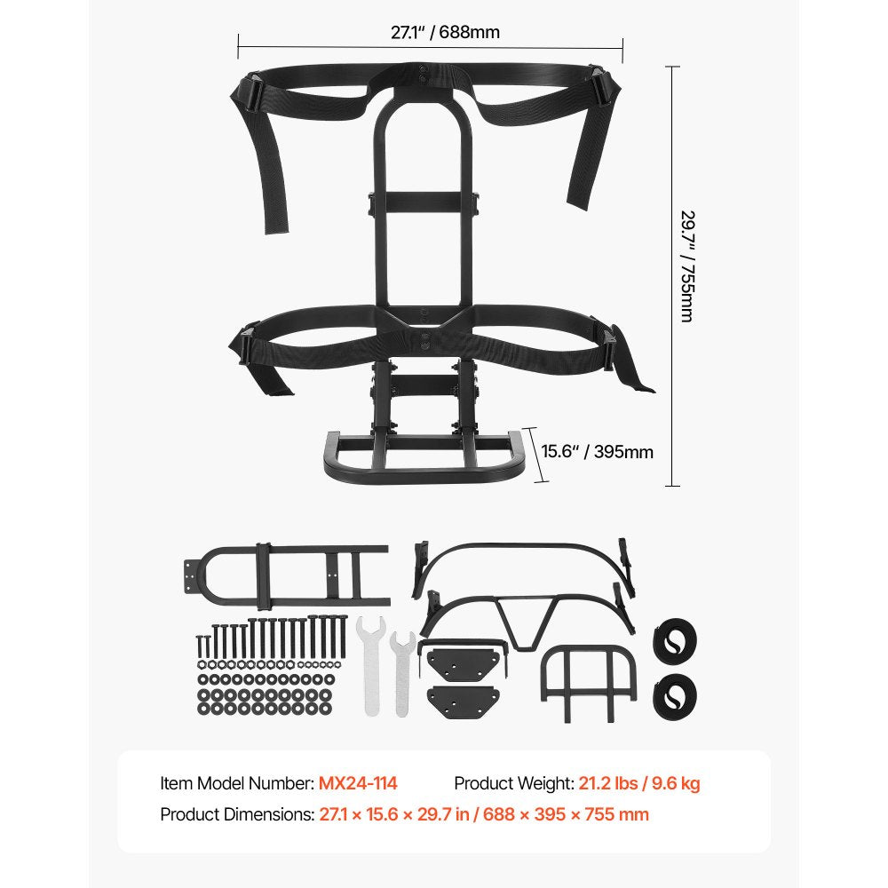 VEVOR Golf Cart Rear Seat Bag Holder, 27.1 x 15.6 x 29.7 inch, Compatible with Most Golf Carts with Rear Seat Grab Bar, Space-Saving Carbon Steel Bag Holder Bracket, No-Drilling Installation, Black