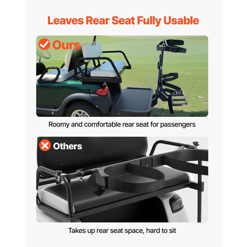 VEVOR Golf Cart Rear Seat Bag Holder, 27.8 x 16.1 x 30.9 inch, Compatible with Most Golf Carts with Rear Seat Grab Bar, Space-Saving Carbon Steel Bag Holder Bracket, No-Drilling Installation, Black