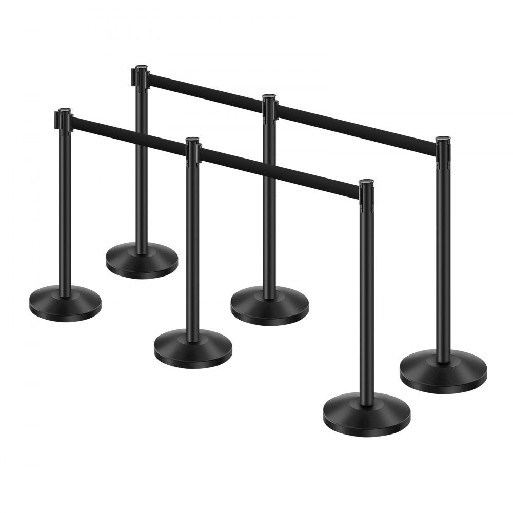 VEVOR Stanchion Post, 6 Pcs Stanchions with Retractable Belts, Carbon Steel Black Stanchions Queue with Sand Injection Hollow Base, Crowd Control Barriers for Theaters, Parties, Weddings, Exhibitions