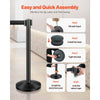 VEVOR Stanchion Post, 4 Pcs Stanchions with Retractable Belts, Carbon Steel Black Stanchions Queue with Sand Injection Hollow Base, Crowd Control Barriers for Theaters, Parties, Weddings, Exhibitions