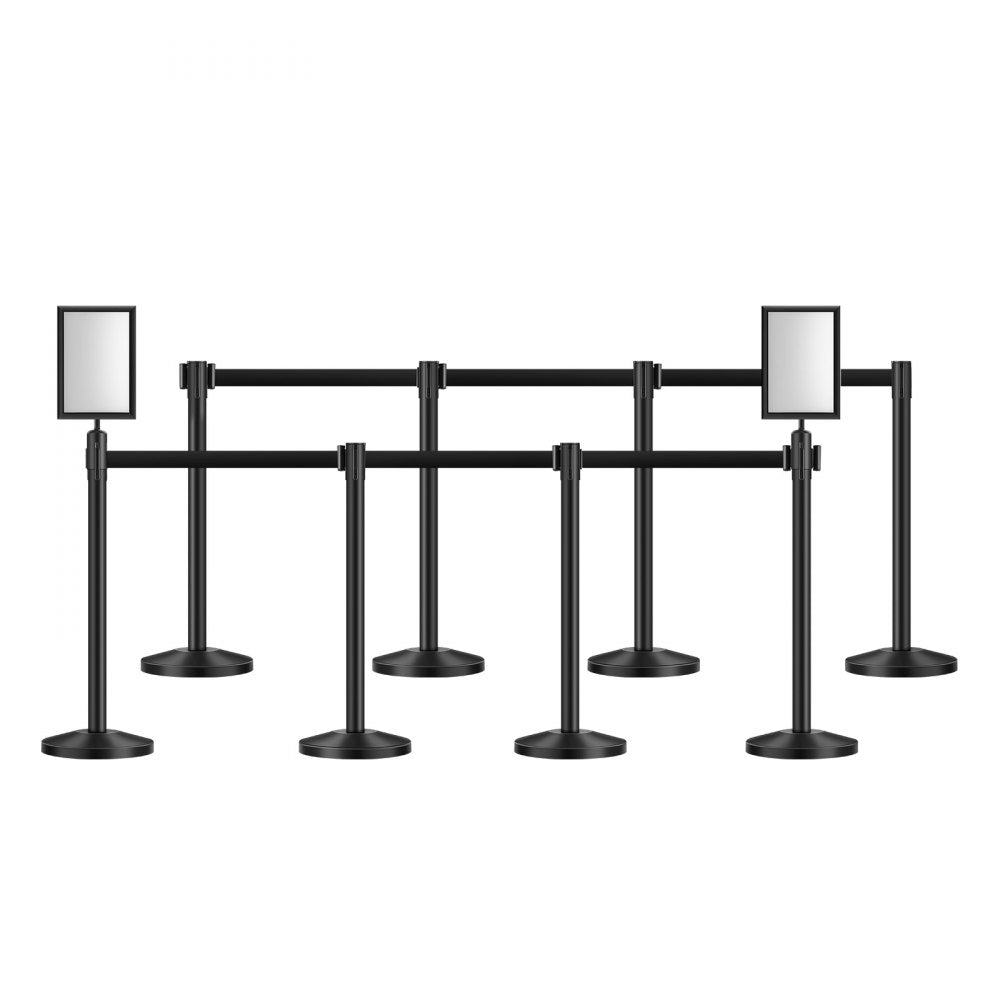 VEVOR Stanchion Post, 8 Pcs Stanchions with Retractable Belts, Carbon Steel Black Stanchions Queue with Sand Injection Hollow Base, Crowd Control Barriers for Theaters, Parties, Weddings, Exhibitions