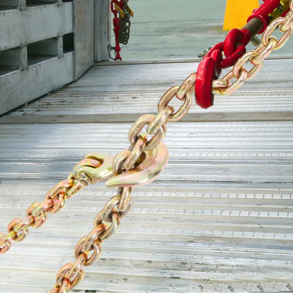 VEVOR Transport Binder Chain, 7100 lbs Working Load Limit, 3/8'' x 20' G80 Tow Chain Tie Down with Grab Hooks, DOT Certified, Galvanized Coating Manganese Steel for Dock Factory Construction Site