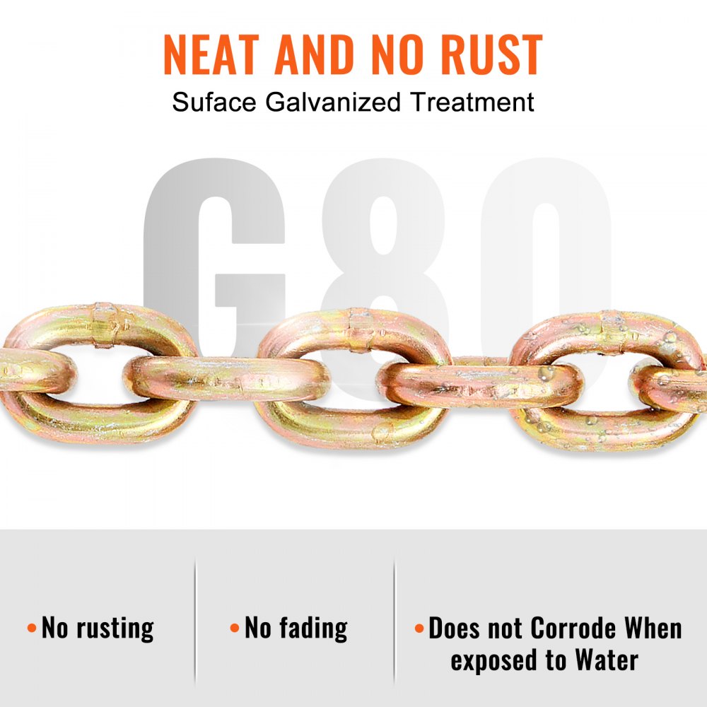 VEVOR Transport Binder Chain, 4900 lbs Working Load Limit, 5/16'' x 20' G80 Tow Chain Tie Down with Grab Hooks, DOT Certified, Galvanized Coating Manganese Steel for Dock Factory Construction Site