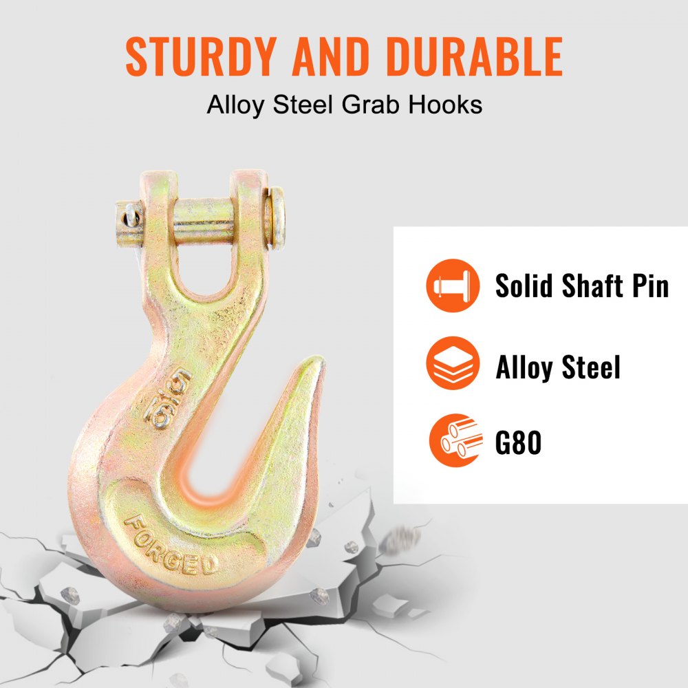 VEVOR Transport Binder Chain, 4900 lbs Working Load Limit, 5/16'' x 20' G80 Tow Chain Tie Down with Grab Hooks, DOT Certified, Galvanized Coating Manganese Steel for Dock Factory Construction Site