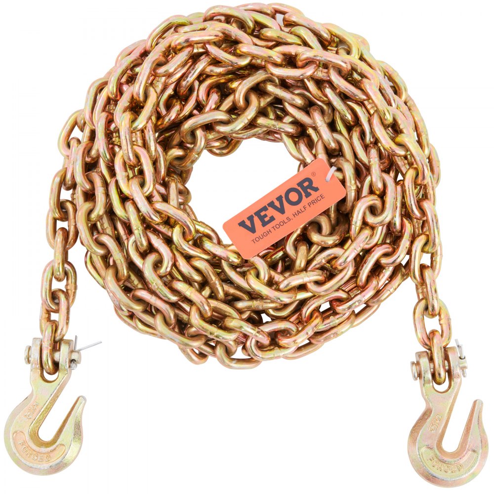 VEVOR Transport Binder Chain, 4900 lbs Working Load Limit, 5/16'' x 20' G80 Tow Chain Tie Down with Grab Hooks, DOT Certified, Galvanized Coating Manganese Steel for Dock Factory Construction Site