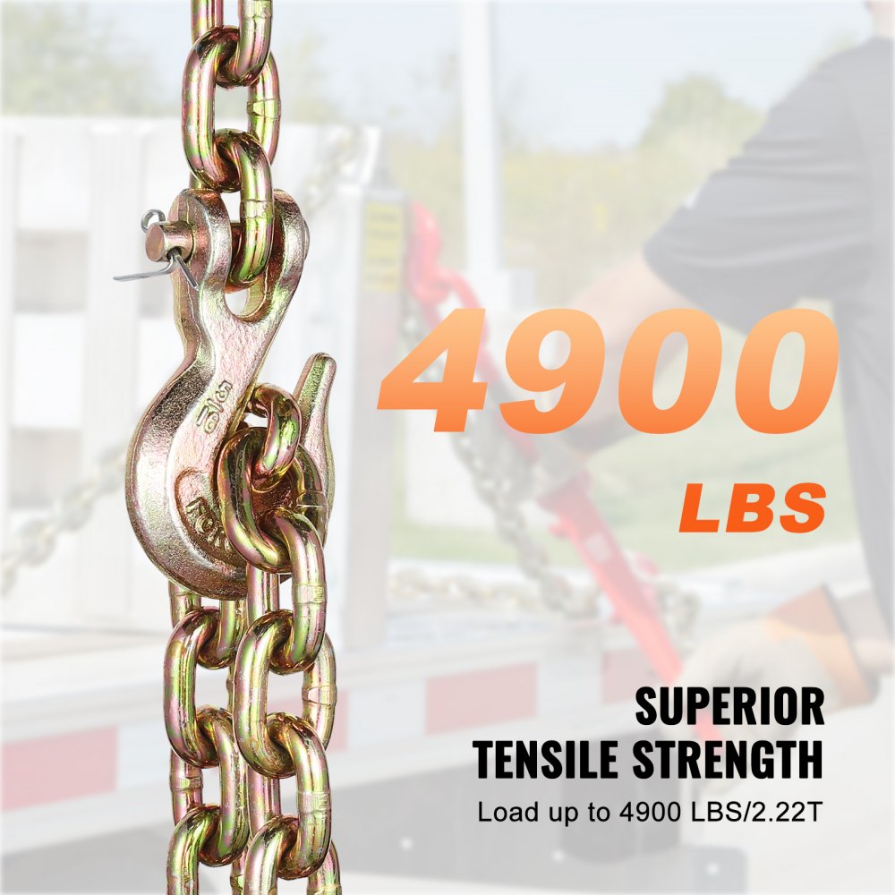 VEVOR G80 Transport Binder Chain, 5/16" x 14.2' Tow Chain with Clevis Grab Hooks, 4900 lbs Safe Working Load, Heavy Duty Trailer Logging Chain for Transporting Towing Truck Tie Down Binding Equipment