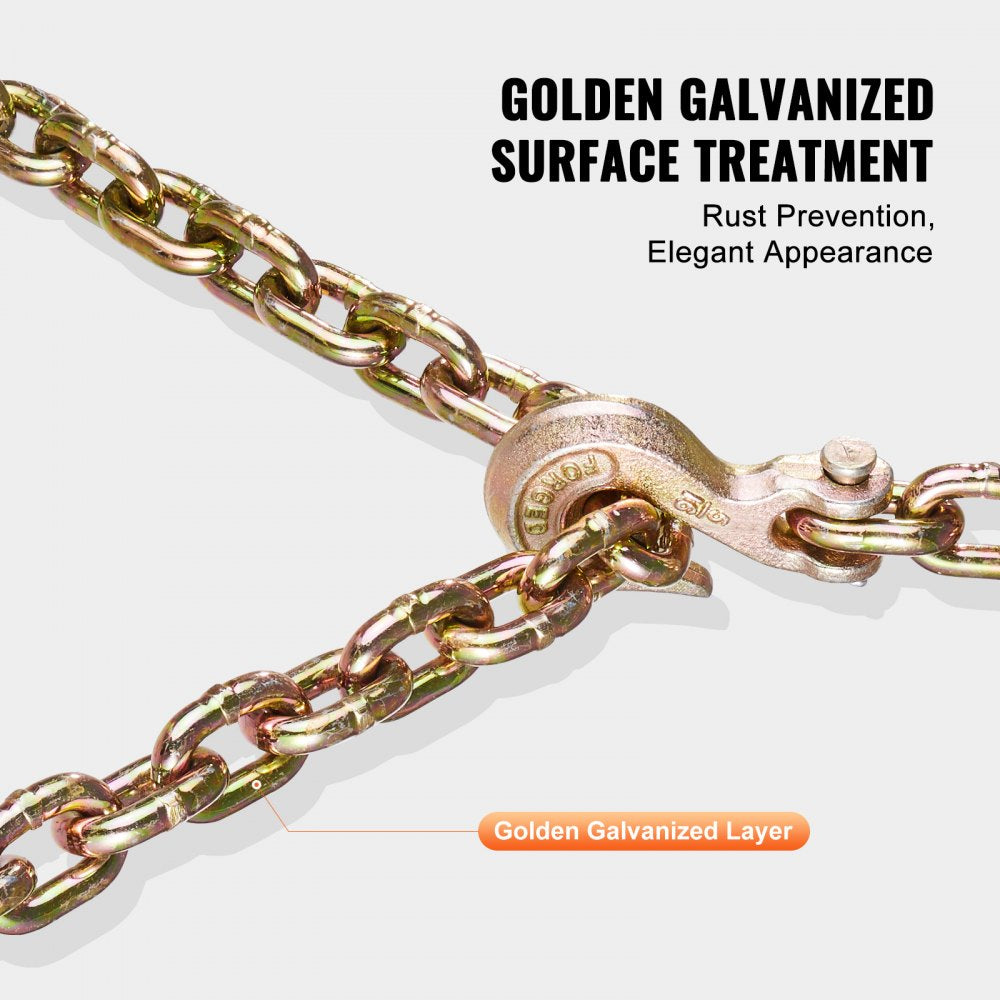 VEVOR G80 Transport Binder Chain, 5/16" x 14.2' Tow Chain with Clevis Grab Hooks, 4900 lbs Safe Working Load, Heavy Duty Trailer Logging Chain for Transporting Towing Truck Tie Down Binding Equipment