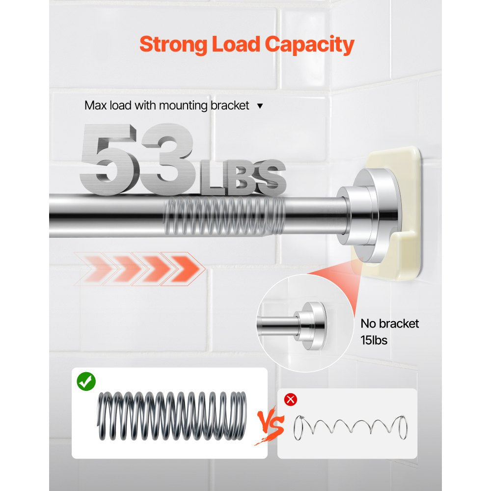 VEVOR Shower Curtain Rod, 28-76 Inches, 1 Inch Diameter Adjustable Spring Tension Stainless Steel Telescoping Rod with Holders, No Drilling Non-Slip for Bathroom, Closet, Window, Room Divider, Silver