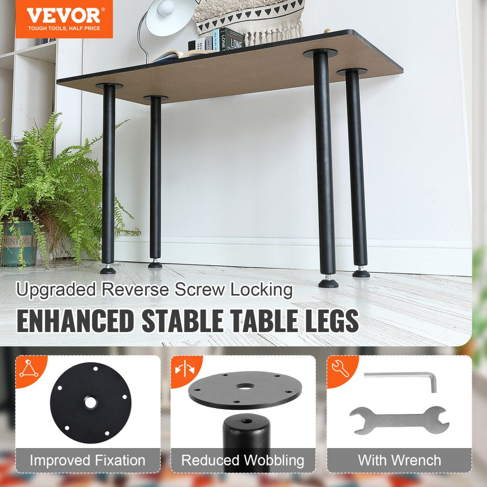 VEVOR 30 Inch Adjustable Desk Legs, Reinforced Steel Office Table Furniture legs Set of 4 for DIY, 1200 lbs Load Capacity Heavy Duty Desk Legs, Quick Instalation Legs with Adjustable Foot Cup Black