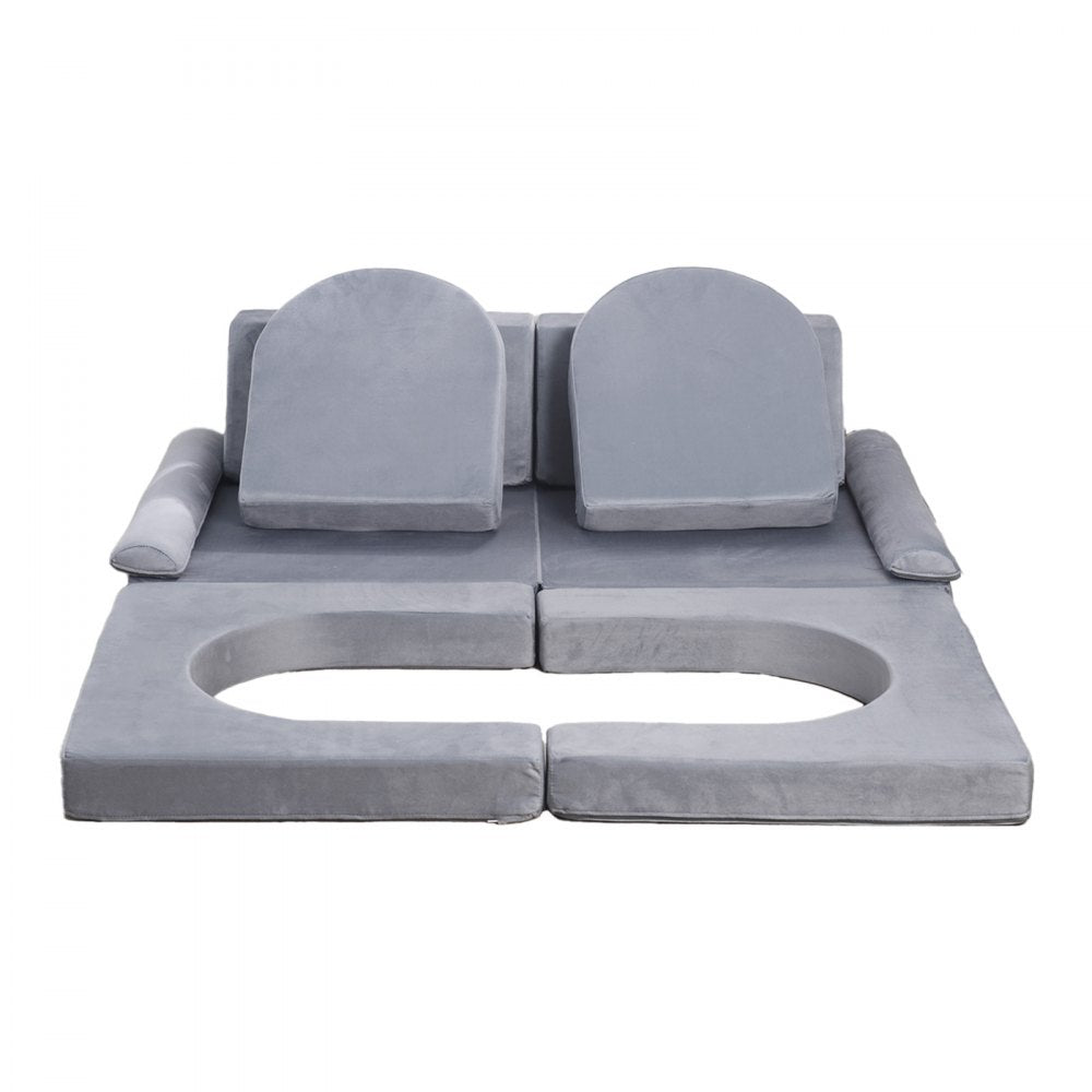 VEVOR Modular Kids Play Couch, Sectional Toddler Sofa with Armrests, 28D Sponge & Short Pile, Convertible Kids Modular Couch DIY Creative Combination for Playroom, Bedroom, Living Room, 10 Pcs, Gray