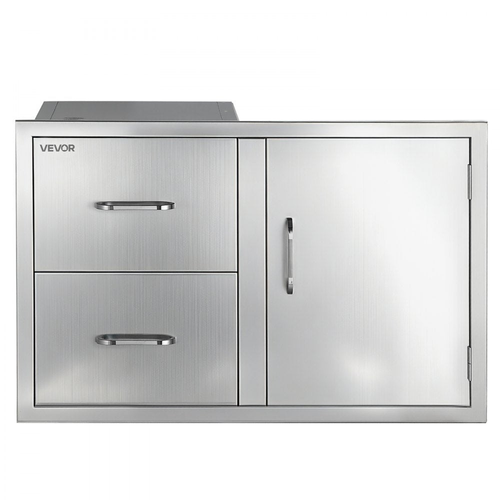 VEVOR Outdoor Kitchen Drawer Combo, 32"W x 22"H x 20"D, 2 Drawers Storage, for BBQ Island Storage, Patio Bars and Grill Station, with Handle, Built-In BBQ Island Drawers Organize Cookware Accessories