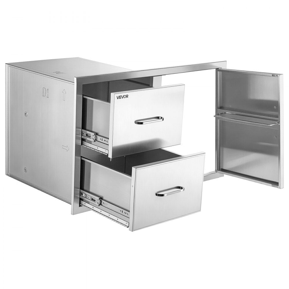 VEVOR Outdoor Kitchen Drawer Combo, 32"W x 22"H x 20"D, 2 Drawers Storage, for BBQ Island Storage, Patio Bars and Grill Station, with Handle, Built-In BBQ Island Drawers Organize Cookware Accessories