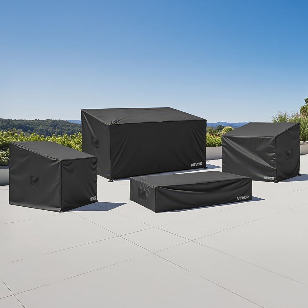VEVOR Patio Furniture Cover 4-Piece Set, 420D Heavy Duty Waterproof Outdoor Dining Table and Chairs Cover Set, Lawn Patio Furniture Covers for Outdoor Sofa, Couch, Chairs, Coffee Table, Black