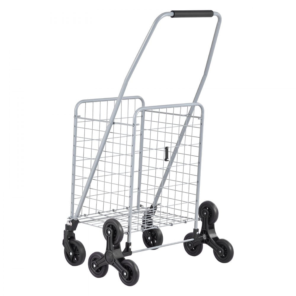 VEVOR Grocery Shopping Cart, 45L Stair Climbing Shopping Cart with 360° Rolling Swivel Wheels, Stair Climber Utility Cart with Tri-Wheels, Foldable Collapsible & Lightweight for Laundry Travel, Silver