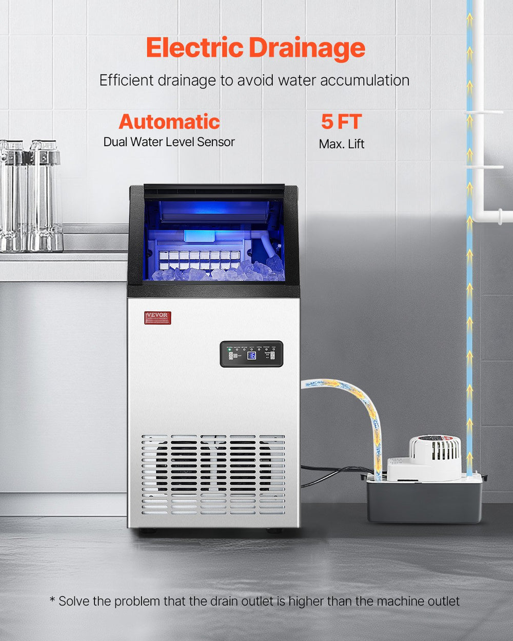 VEVOR commercial ice maker machine back view