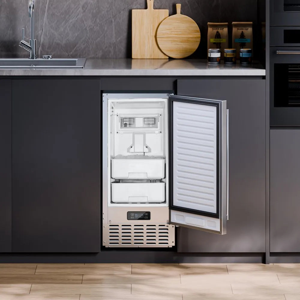 VEVOR Undercounter Built-in Ice Maker, 66 Lbs/Day Under Counter Nugget Ice Maker Machine with Reversible Door Stainless Steel, Freestanding Ice Maker for Commercial Home Kitchen, Electric Drainage