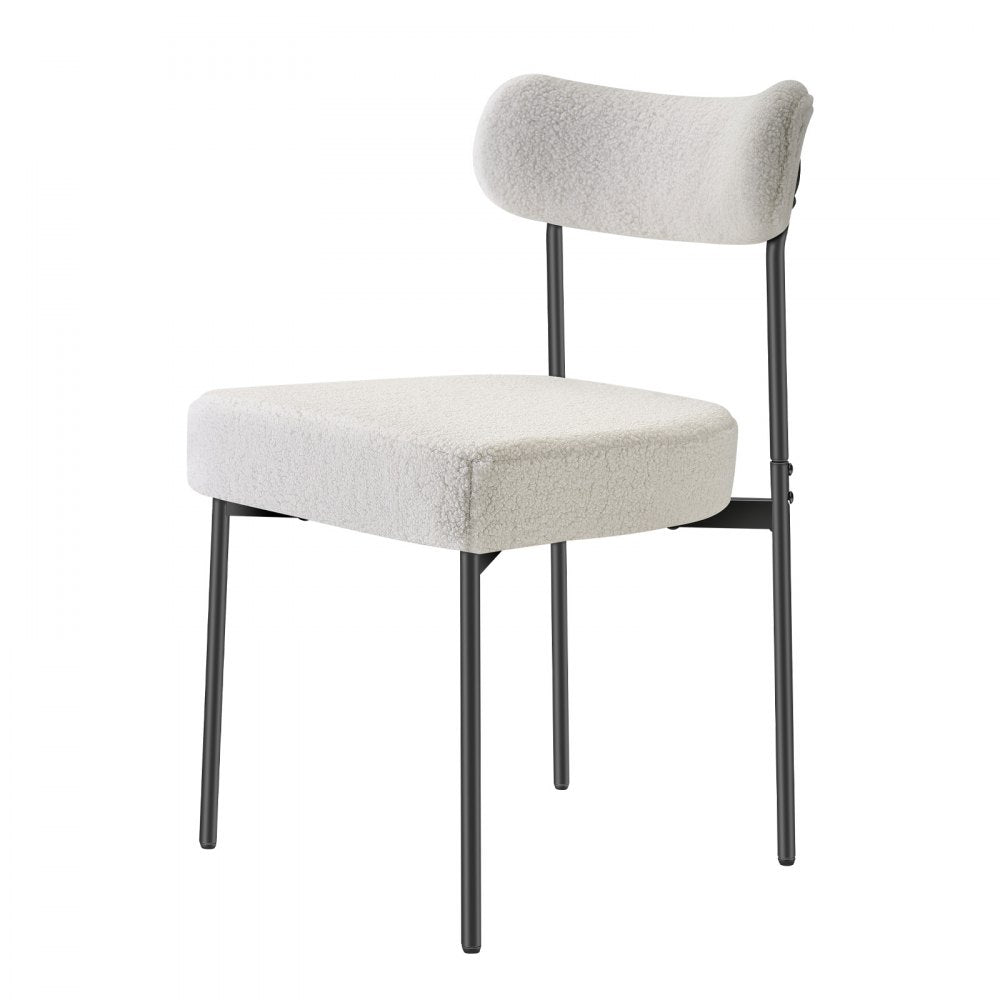 VEVOR Boucle Dining Chairs Set of 6, Mid Century Modern Sherpa Accent Chairs, Upholstered Side Chair for Dining Table, Space-Saving White Kitchen Table Chair with Curved Backrest and Black Metal Legs