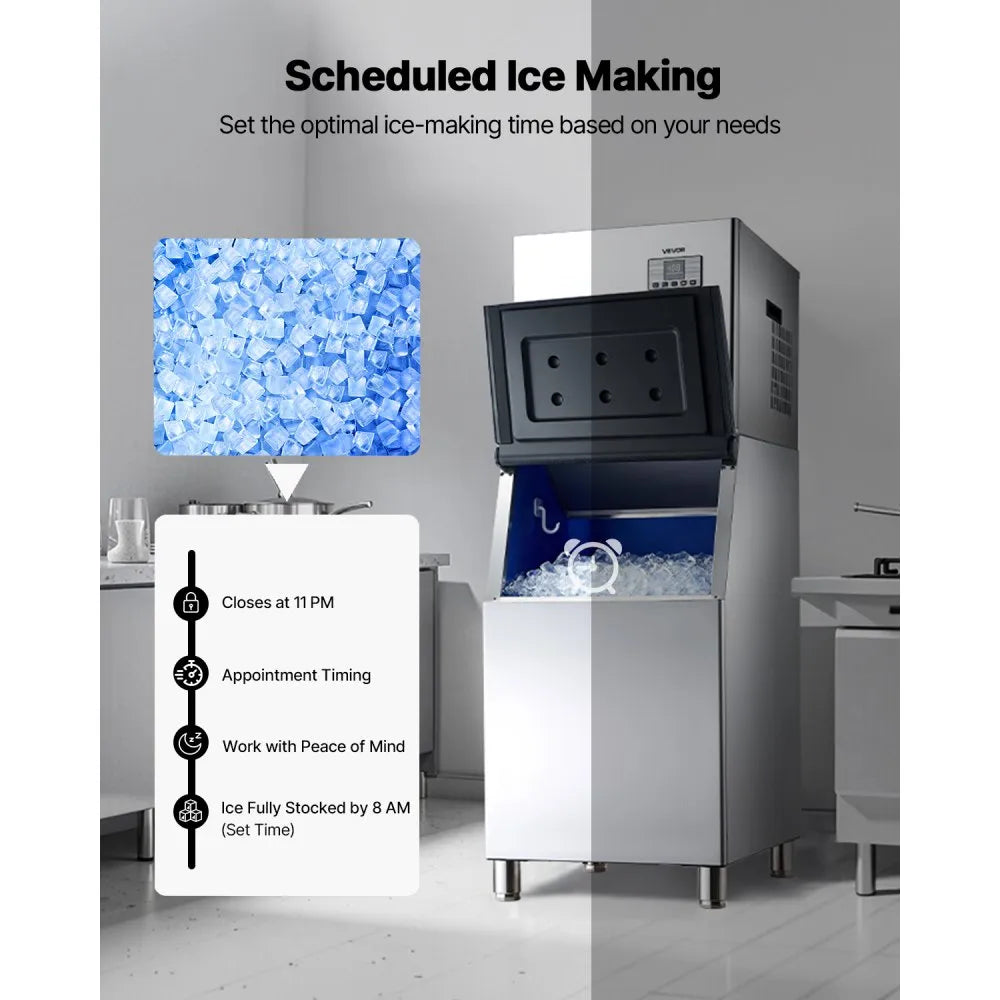 VEVOR Commercial Ice Maker Machine, 400LBS/24H Ice-Making Machine with 300LBS Stainless Steel Storage Bin, Auto Self-Cleaning Ice Maker with Touchscreen for Bar Cafe Restaurant Business Commercial