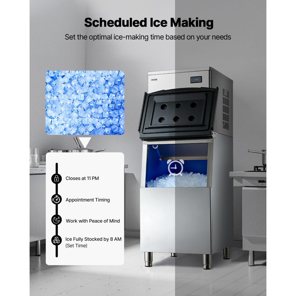 VEVOR Commercial Ice Maker Machine, 450LBS/24H Ice-Making Machine with 250LBS Stainless Steel Storage Bin, Auto Self-Cleaning Ice Maker with Touchscreen for Bar Cafe Restaurant Business Commercial