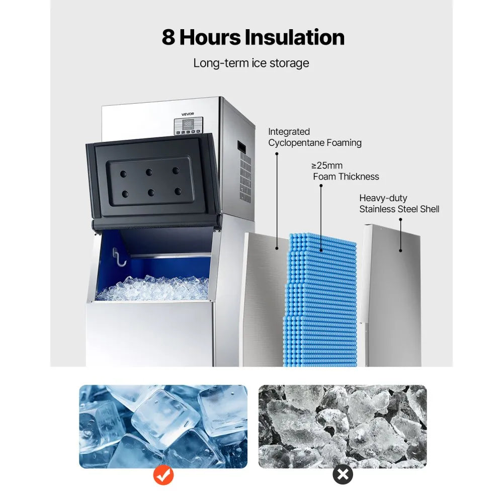 VEVOR Commercial Ice Maker Machine, 550LBS/24H Ice-Making Machine with 300LBS Stainless Steel Storage Bin, Auto Self-Cleaning Ice Maker with Touchscreen for Bar Cafe Restaurant Business Commercial