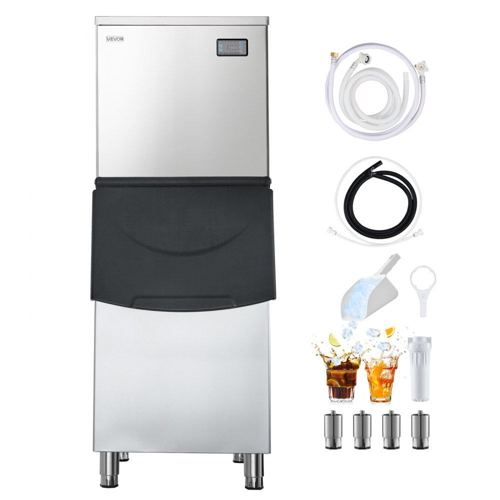 VEVOR Commercial Ice Maker Machine, 650LBS/24H Ice-Making Machine with 250LBS Stainless Steel Storage Bin, Auto Self-Cleaning Ice Maker with Touchscreen for Bar Cafe Restaurant Business Commercial