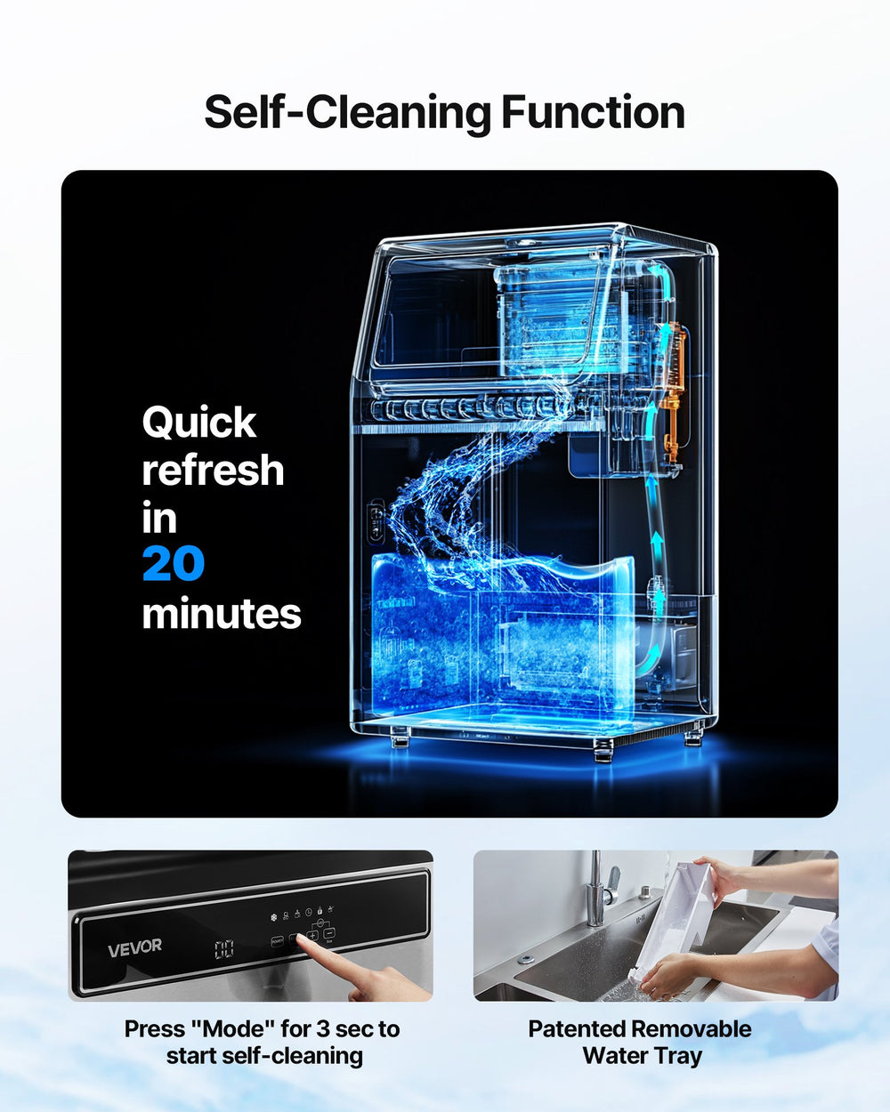 VEVOR Commercial Ice Maker Machine with Pump, 130Lbs/24H with 33Lbs Storage, 45 Cubes per Cycle, Freestanding & Under Counter Ice Maker with LED Display & Self-Cleaning, for Home Bar Restaurant