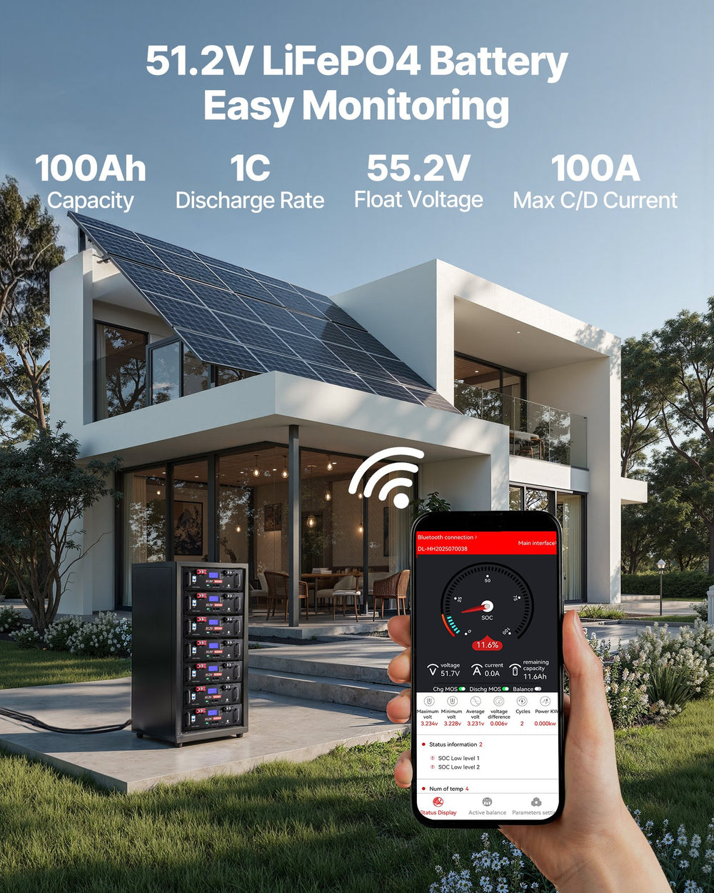 VEVOR 48V 600Ah LiFePO4 Lithium Battery, 6 Pack 100Ah, 30.72kWh Capacity, 51.2V Server Rack LiFePO4 Battery with Bluetooth, Max 6000 Cycles, LCD Display, for Off-Grid, Solar System, Backup Power