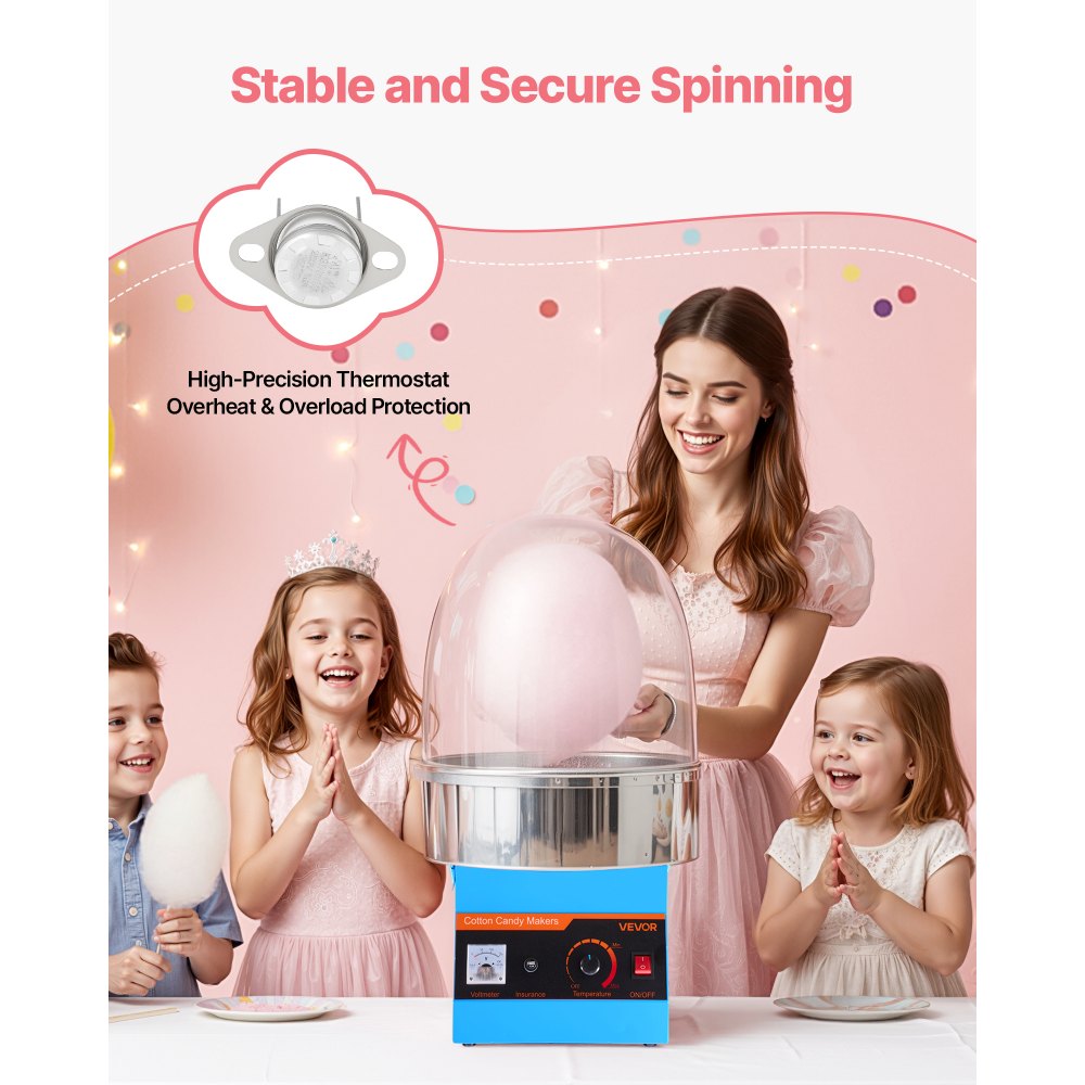 VEVOR Electric Cotton Candy Machine, 1000W Commercial Floss Maker With Cover, Commercial Cotton Candy Machine w/Stainless Steel Bowl & Sugar Scoop, Ideal for Carnival, Birthday, Family Party, Blue