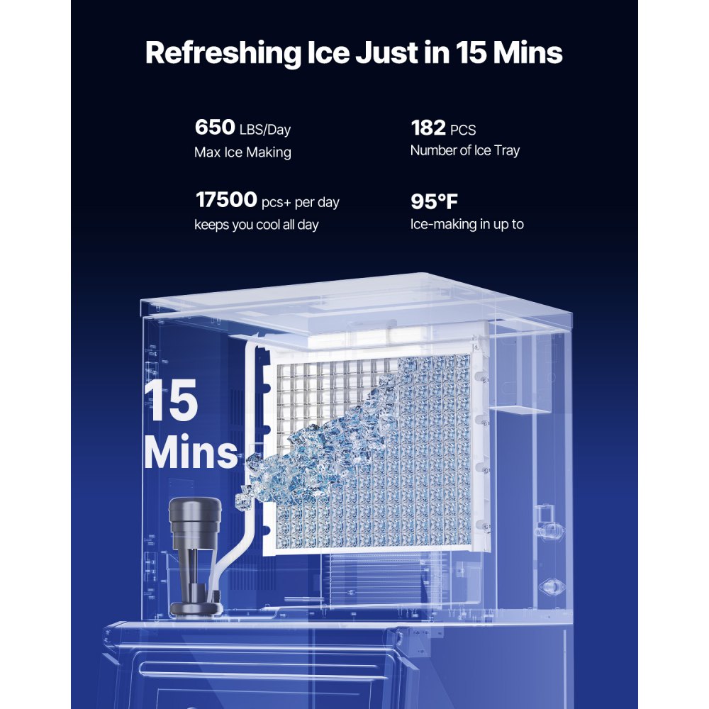 VEVOR Commercial Ice Maker Machine, 650LBS/24H Ice-Making Machine with 250LBS Stainless Steel Storage Bin, Auto Self-Cleaning Ice Maker with Touchscreen for Bar Cafe Restaurant Business Commercial