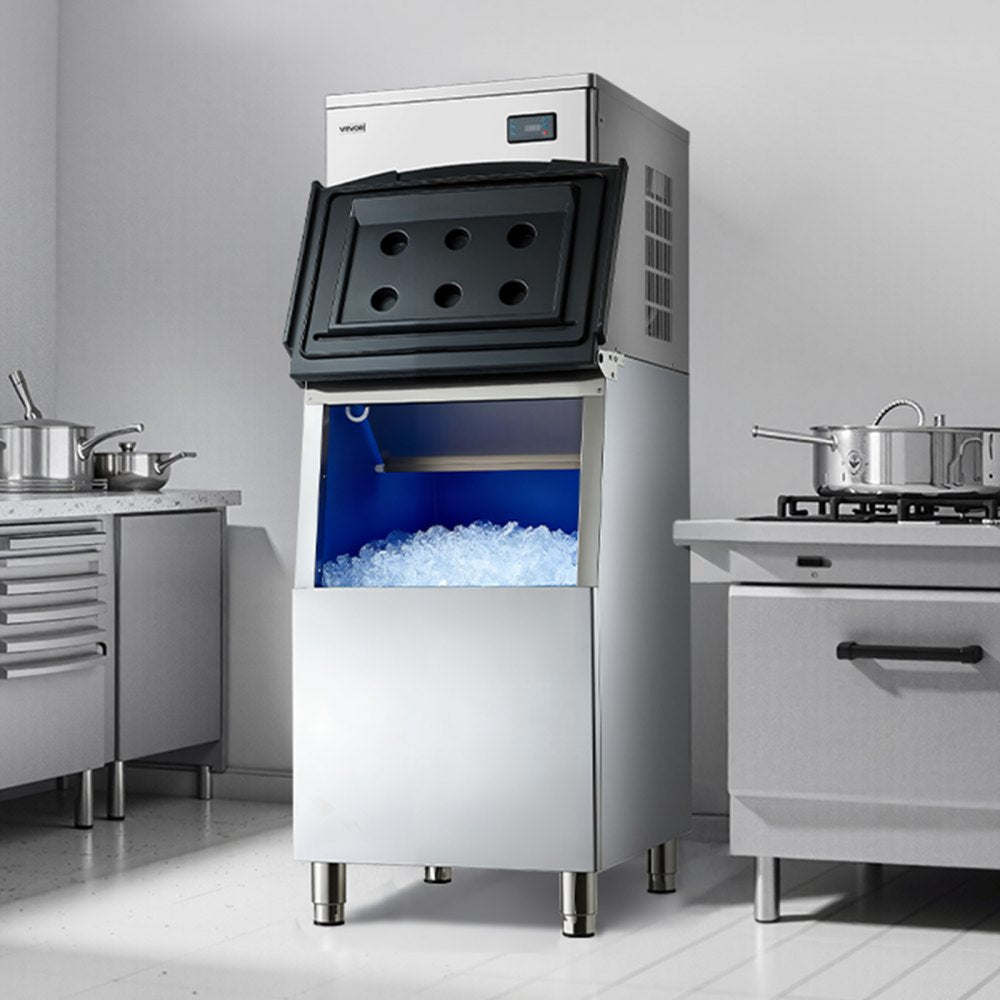 VEVOR Commercial Ice Maker Machine, 650LBS/24H Ice-Making Machine with 250LBS Stainless Steel Storage Bin, Auto Self-Cleaning Ice Maker with Touchscreen for Bar Cafe Restaurant Business Commercial