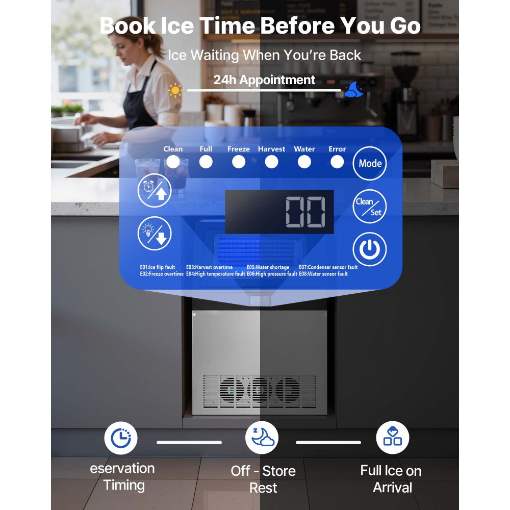 VEVOR Commercial Ice Maker Machine with Pump, 265 lbs/24h with 85 lbs Storage Capacity, Built-in/Freestanding/Under Counter, Stainless Steel Ice Maker with LED Display & Self-Cleaning, for Home Bar